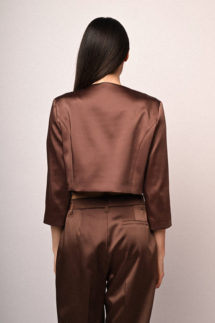 Jewel-button satin bolero
