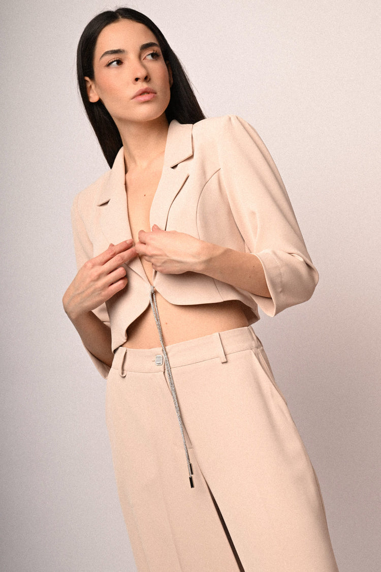 Rhinestone-strap cropped blazer