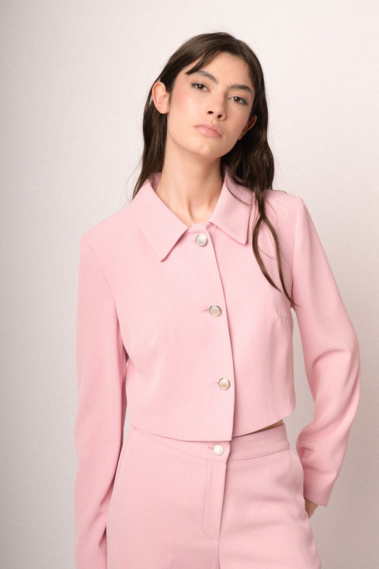 Silver-tone buttons pink cropped jacket