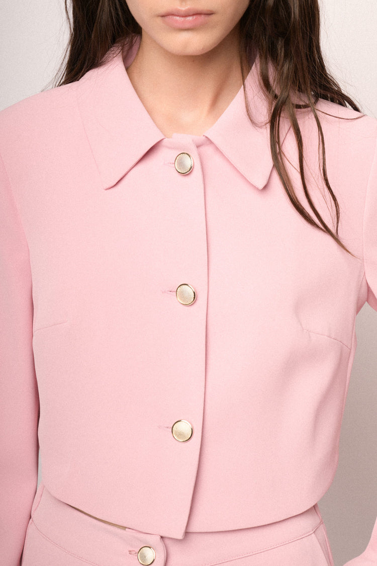 Silver-tone buttons pink cropped jacket