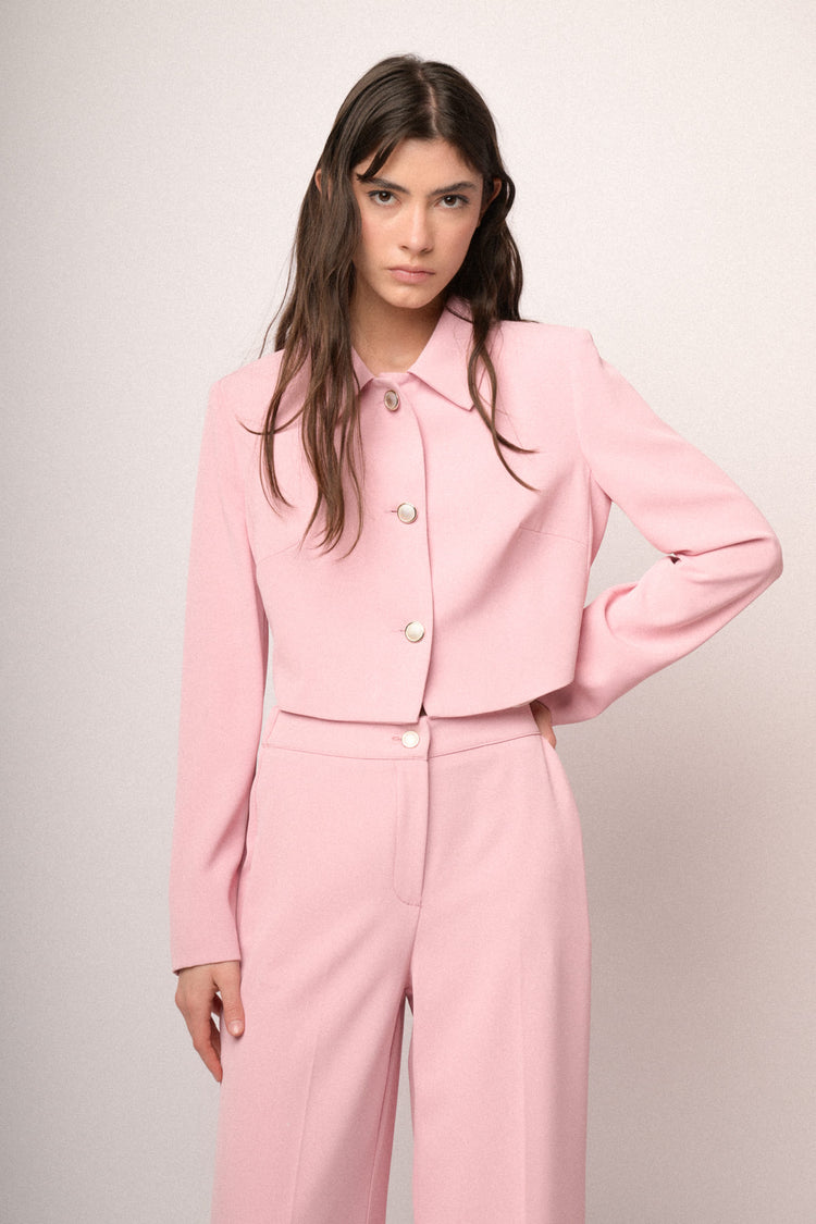 Silver-tone buttons pink cropped jacket