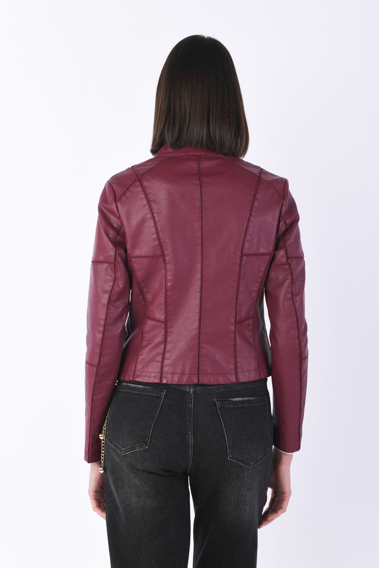 Cuts faux leather jacket
