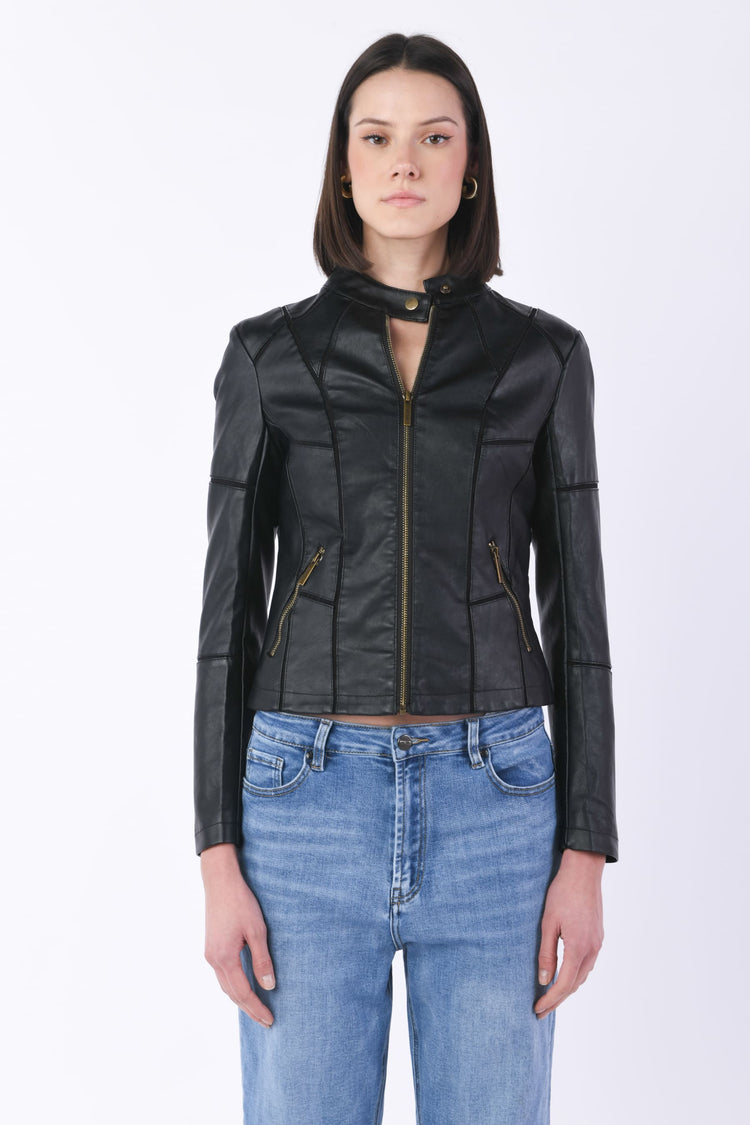 Cuts faux leather jacket