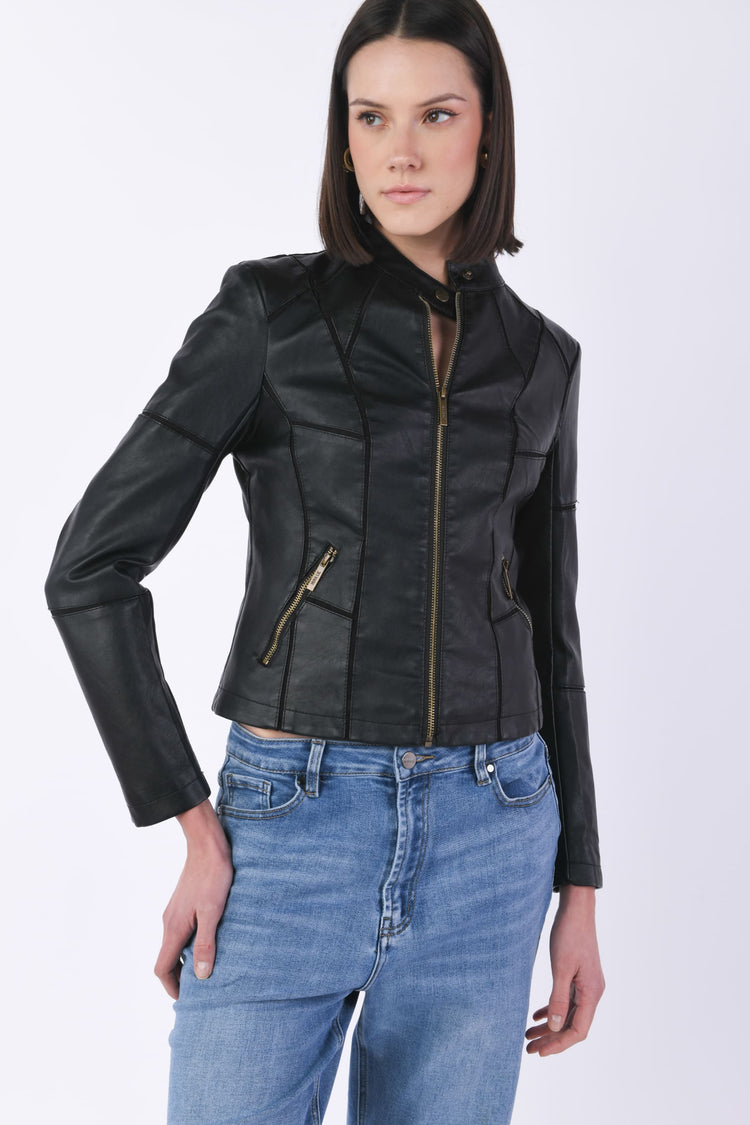 Cuts faux leather jacket