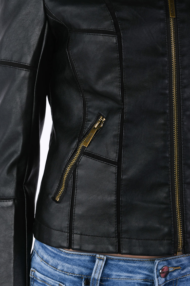 Cuts faux leather jacket