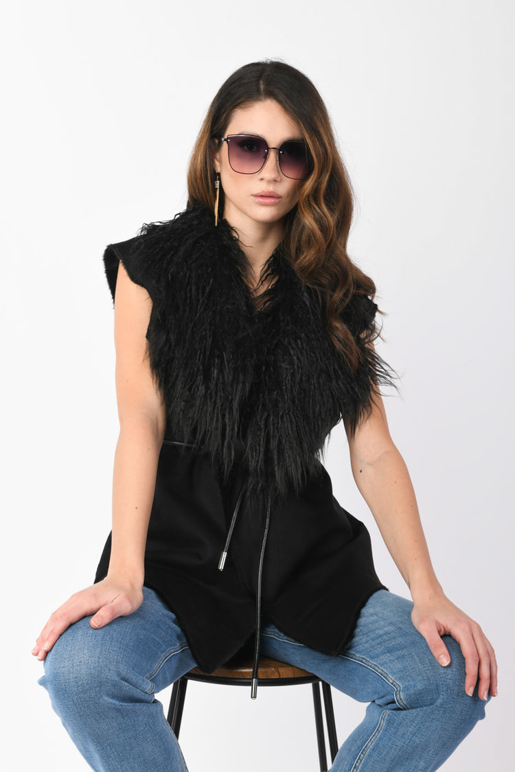Faux fur and knit vest