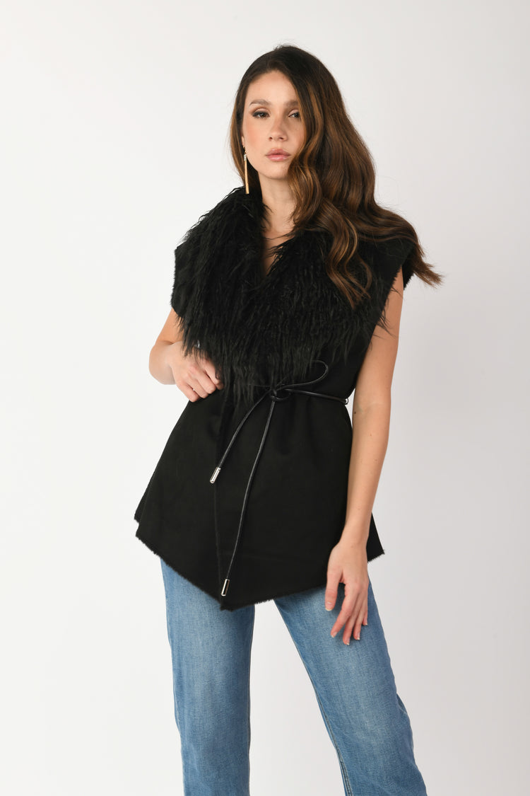 Faux fur and knit vest