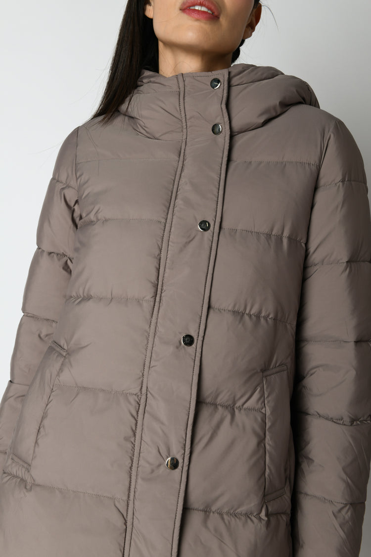 Quilted nylon hooded down jacket