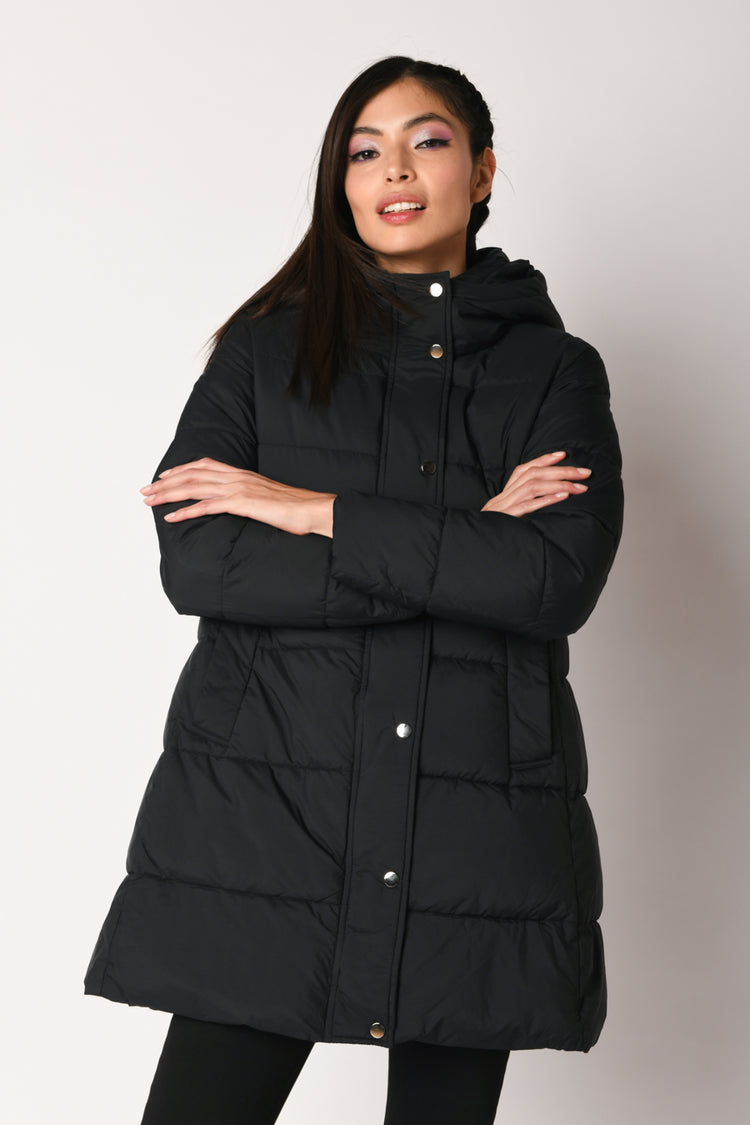 Quilted nylon hooded down jacket