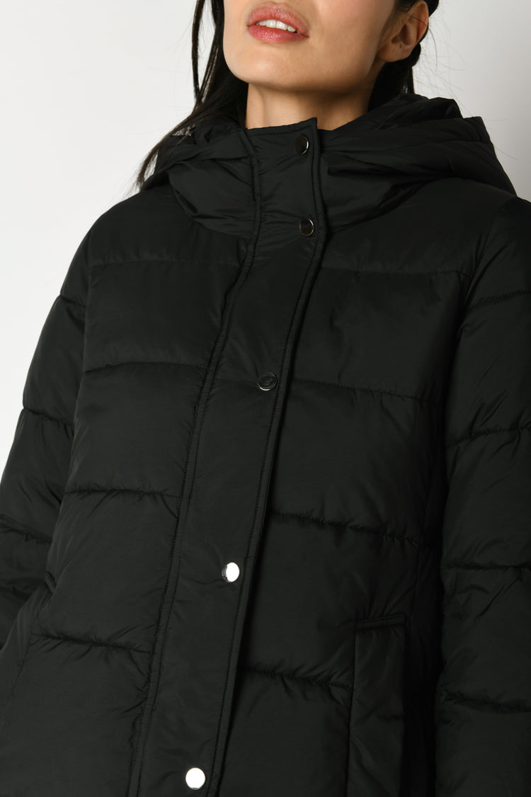 Quilted nylon hooded down jacket