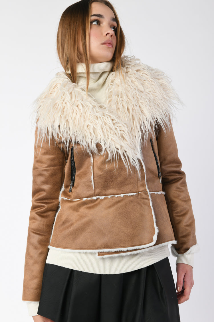 Faux shearling and leather jacket