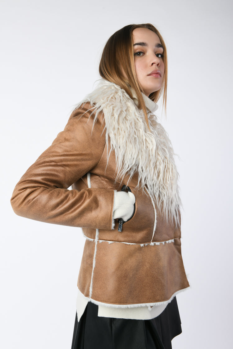 Faux shearling and leather jacket
