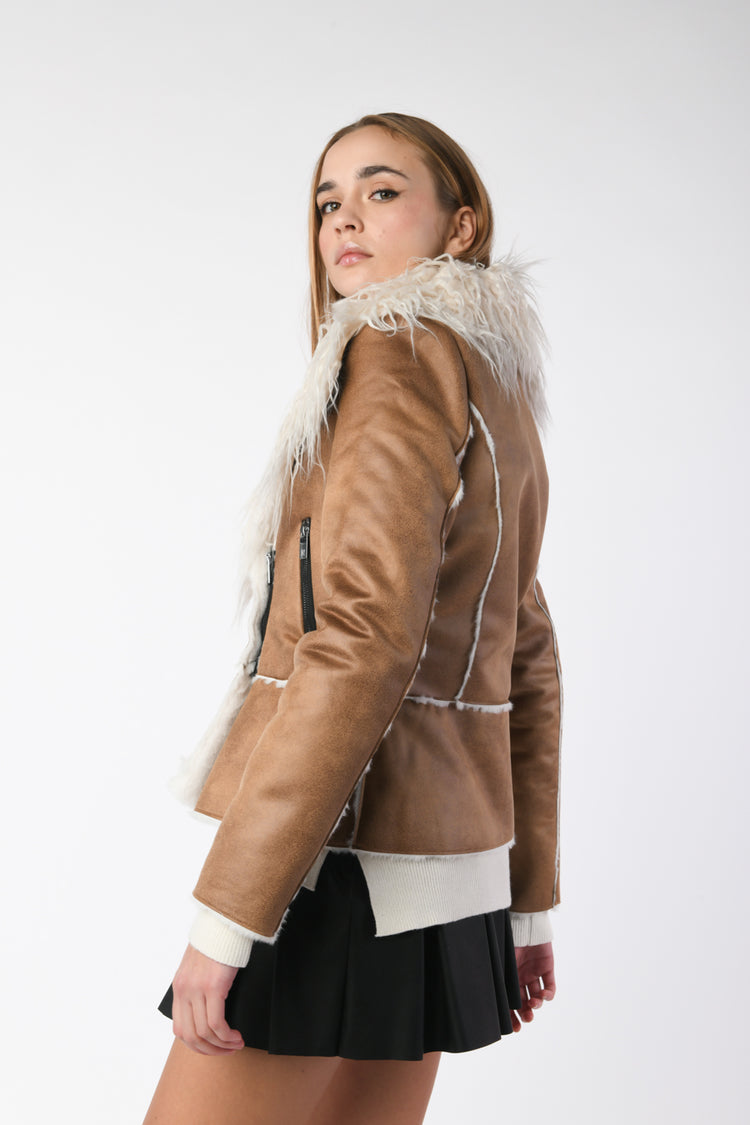 Faux shearling and leather jacket
