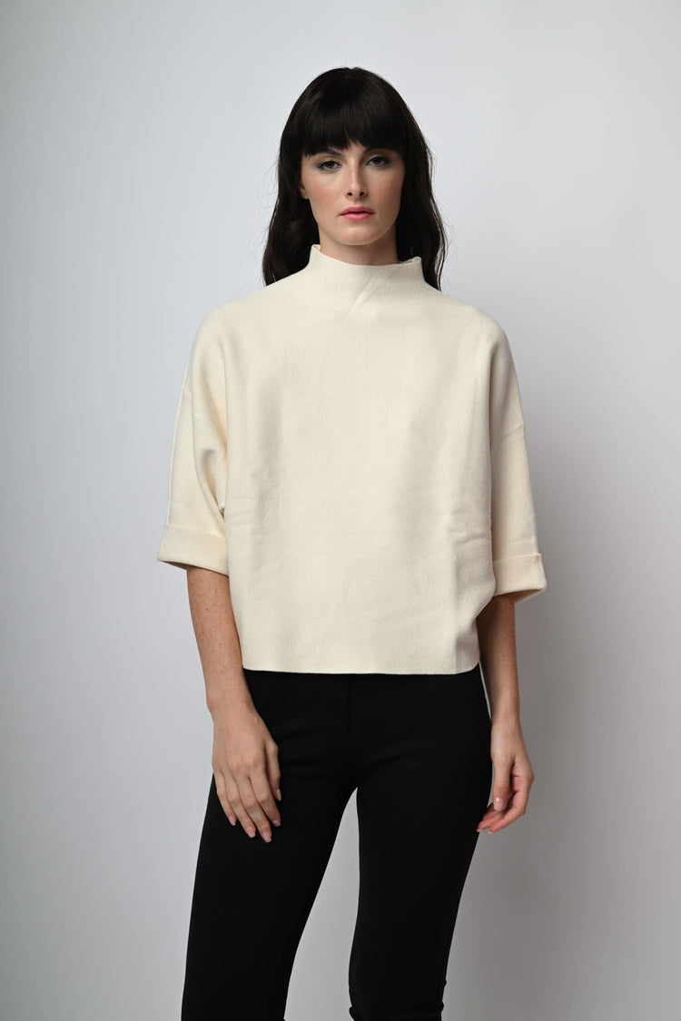 Cropped sleeves viscose-blend mock sweater