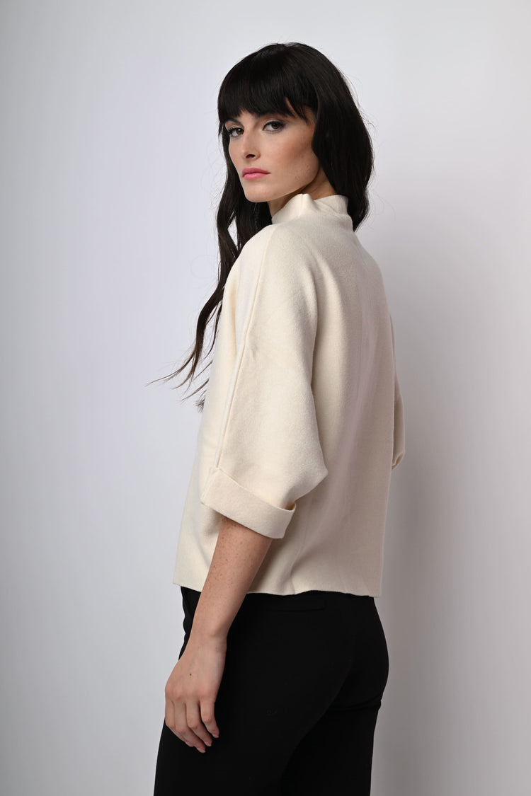 Cropped sleeves viscose-blend mock sweater