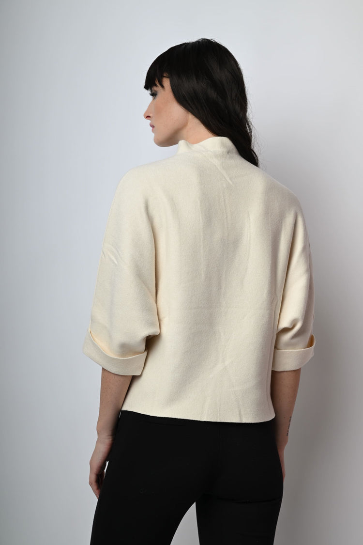 Cropped sleeves viscose-blend mock sweater