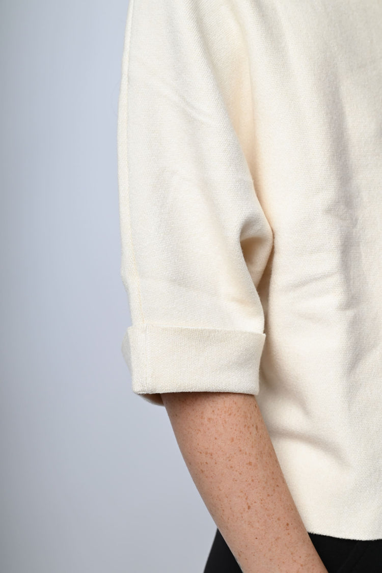 Cropped sleeves viscose-blend mock sweater