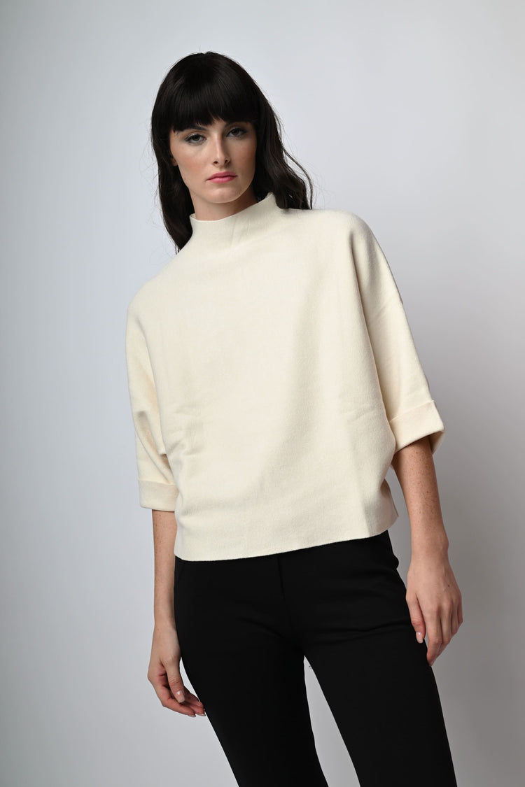 Cropped sleeves viscose-blend mock sweater