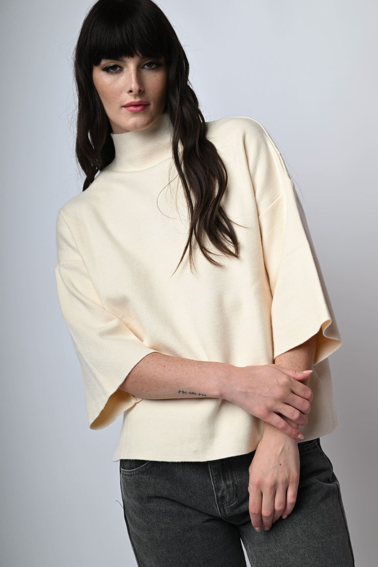 Viscose-blend oversized mock sweater