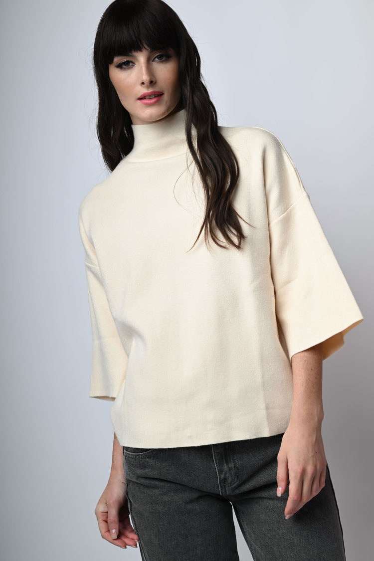 Viscose-blend oversized mock sweater