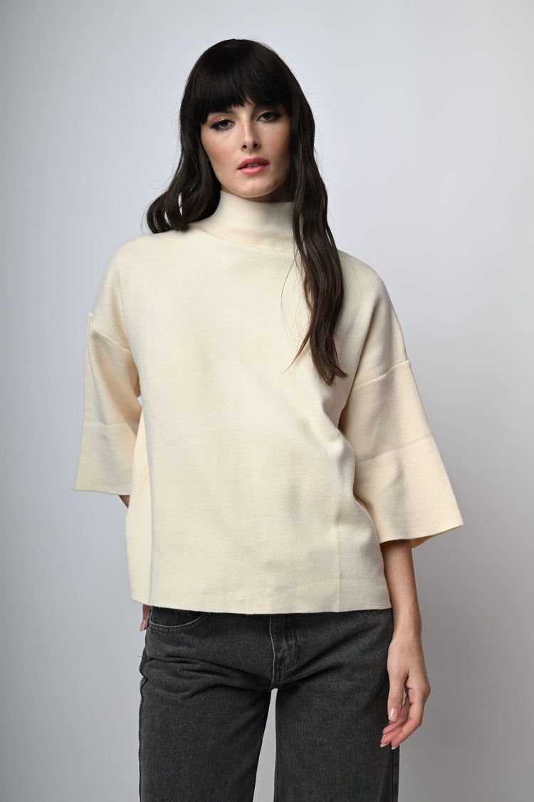 Viscose-blend oversized mock sweater