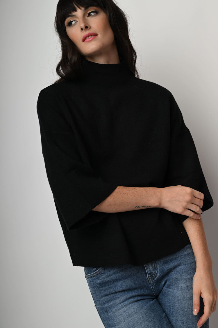 Viscose-blend oversized mock sweater