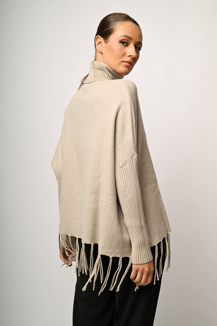 Fringed oversized turtleneck