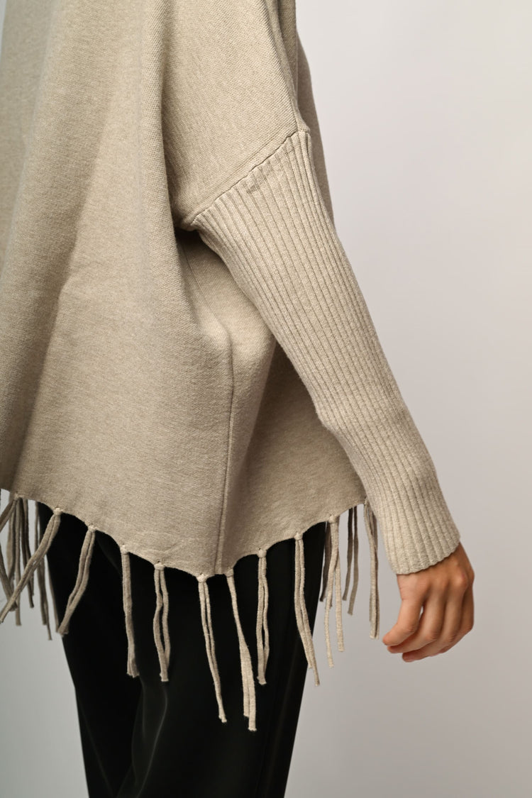 Fringed oversized turtleneck