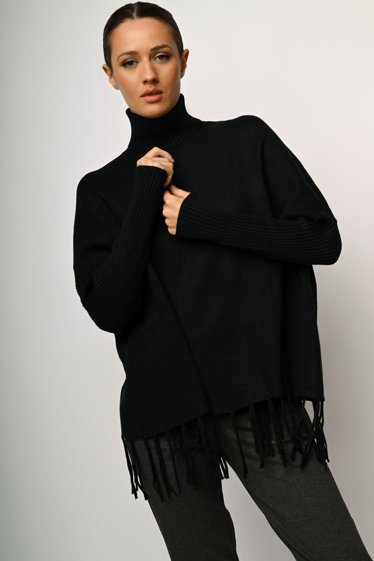 Fringed oversized turtleneck