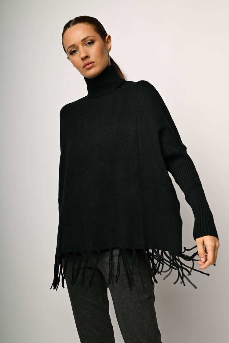 Fringed oversized turtleneck