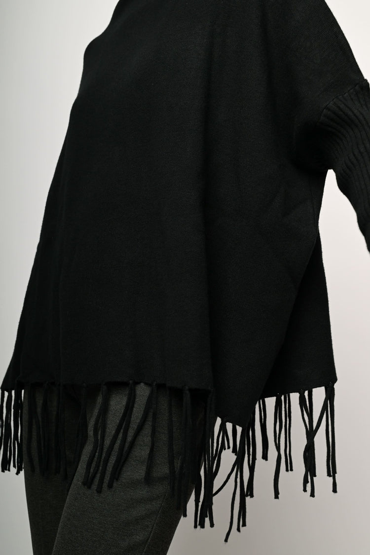 Fringed oversized turtleneck