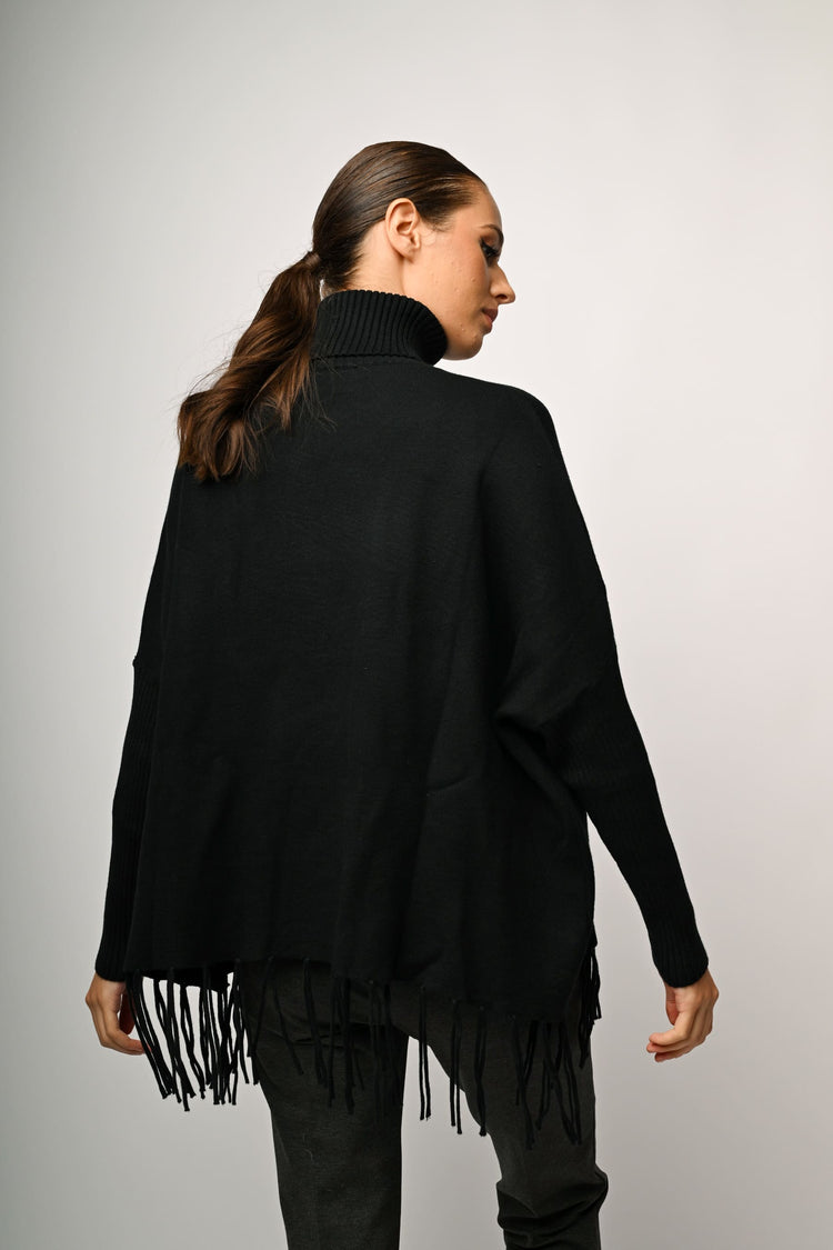 Fringed oversized turtleneck