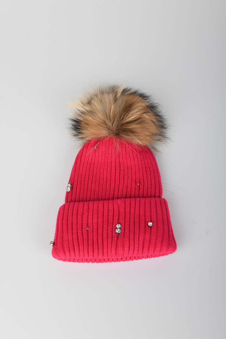 Pompon and rhinestones beanie