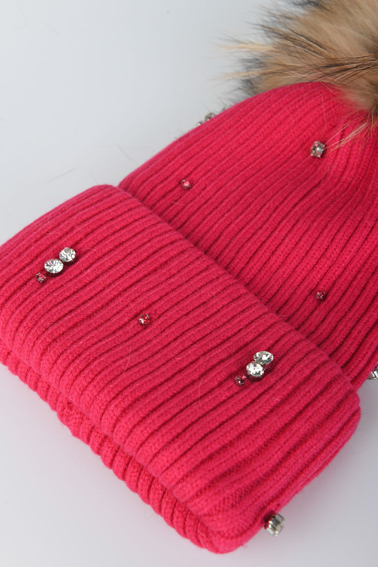 Pompon and rhinestones beanie