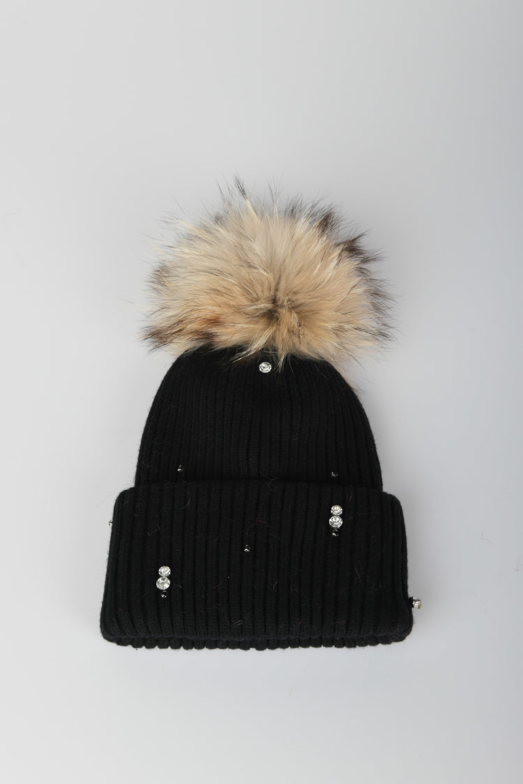 Pompon and rhinestones beanie