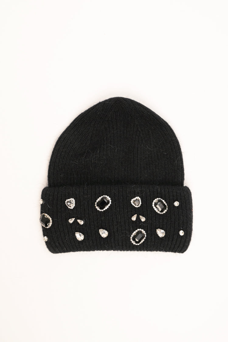 Black jewel-embellished hat