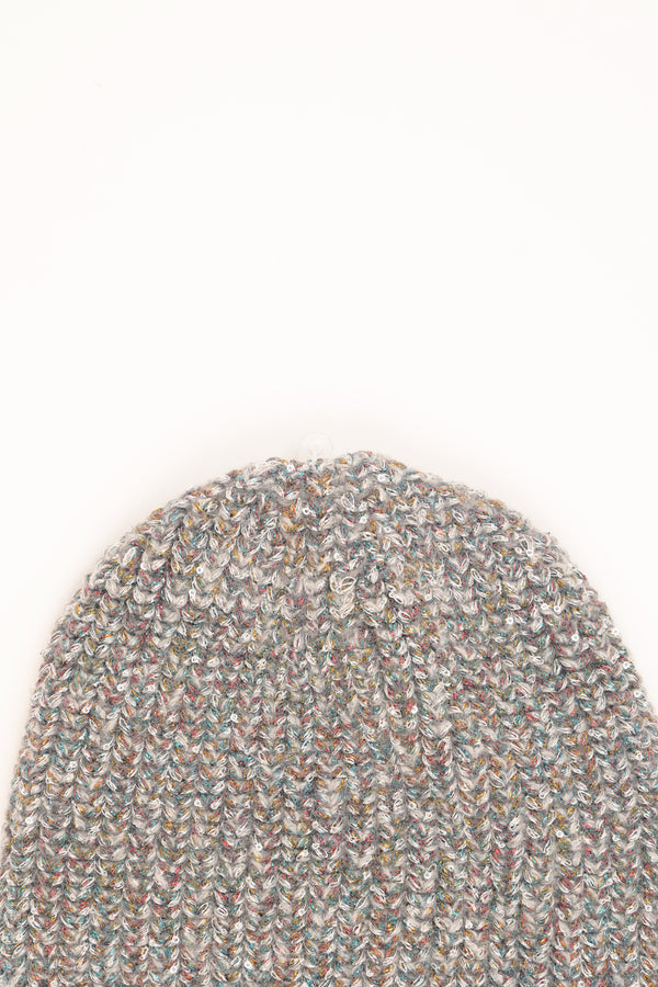 Grey knit hat with micro sequins