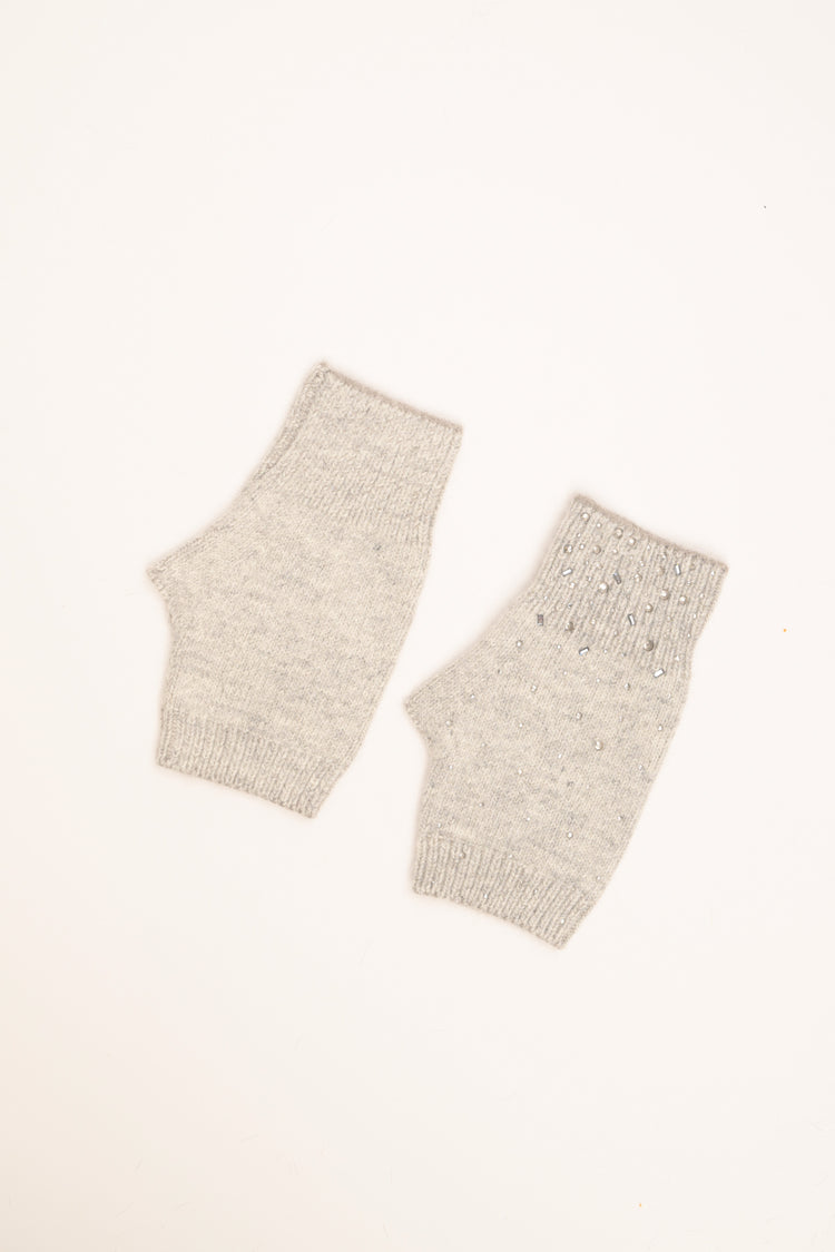 Light grey embellished gloves