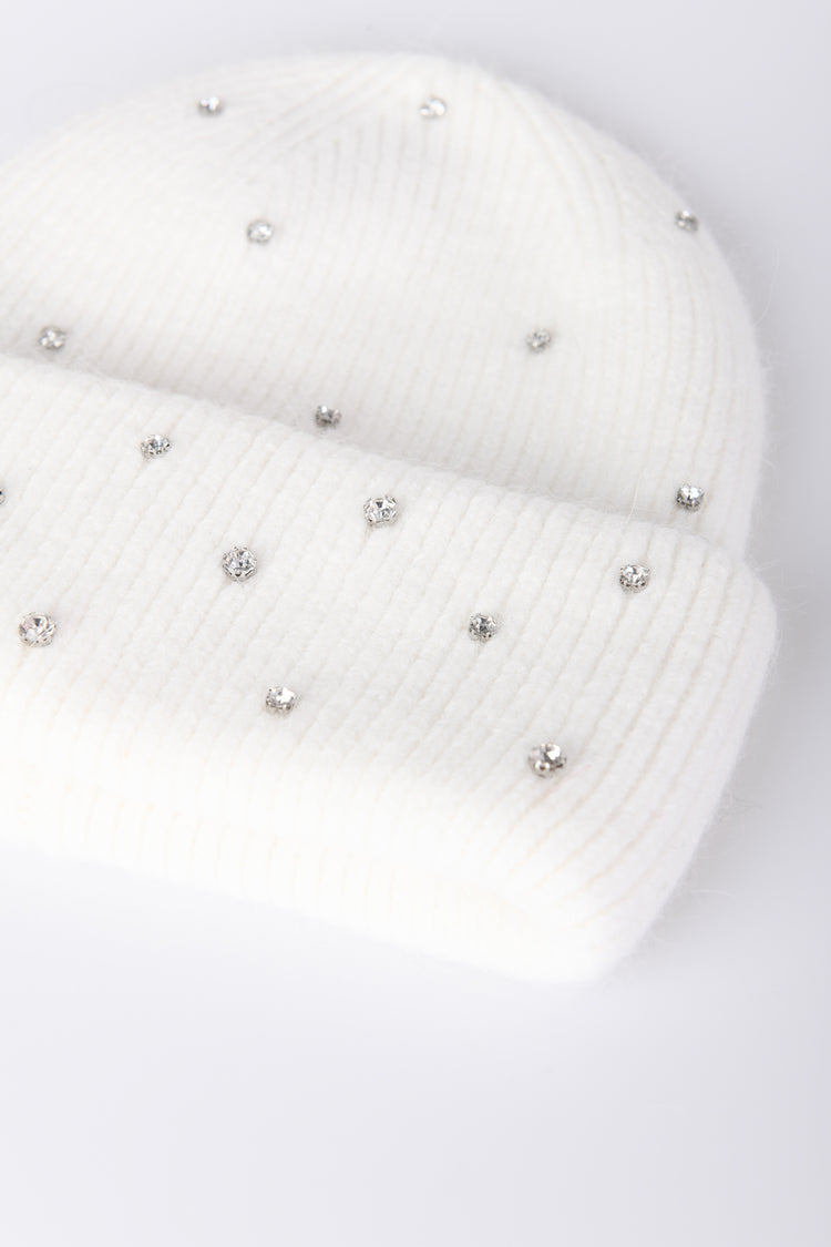 Rhinestoned wool-blend beanie