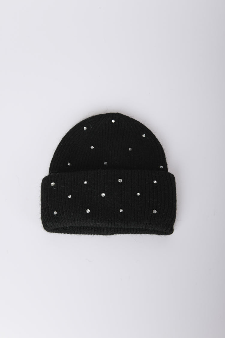 Rhinestoned wool-blend beanie