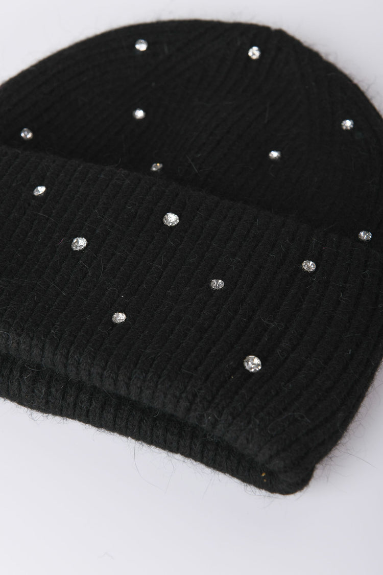 Rhinestoned wool-blend beanie