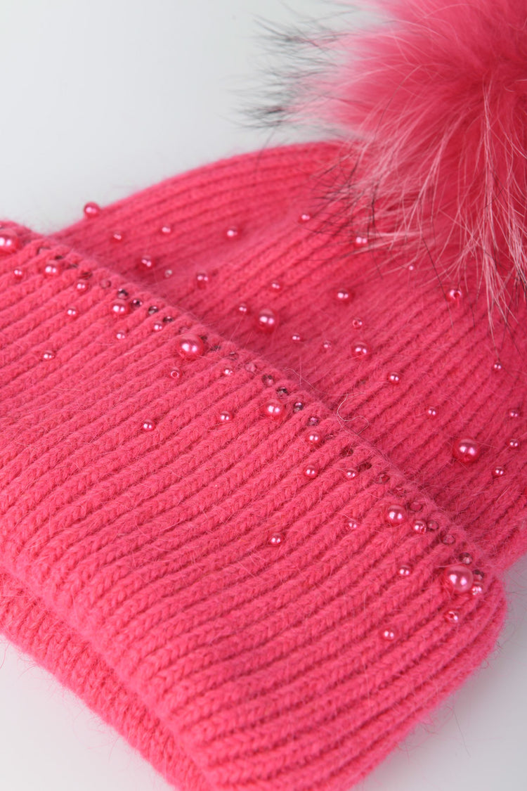 Beads and pompon beanie