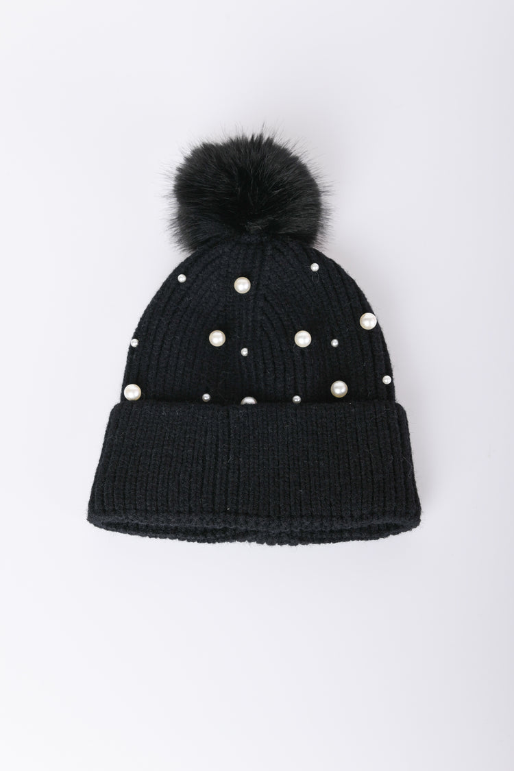 Beads and pompon beanie