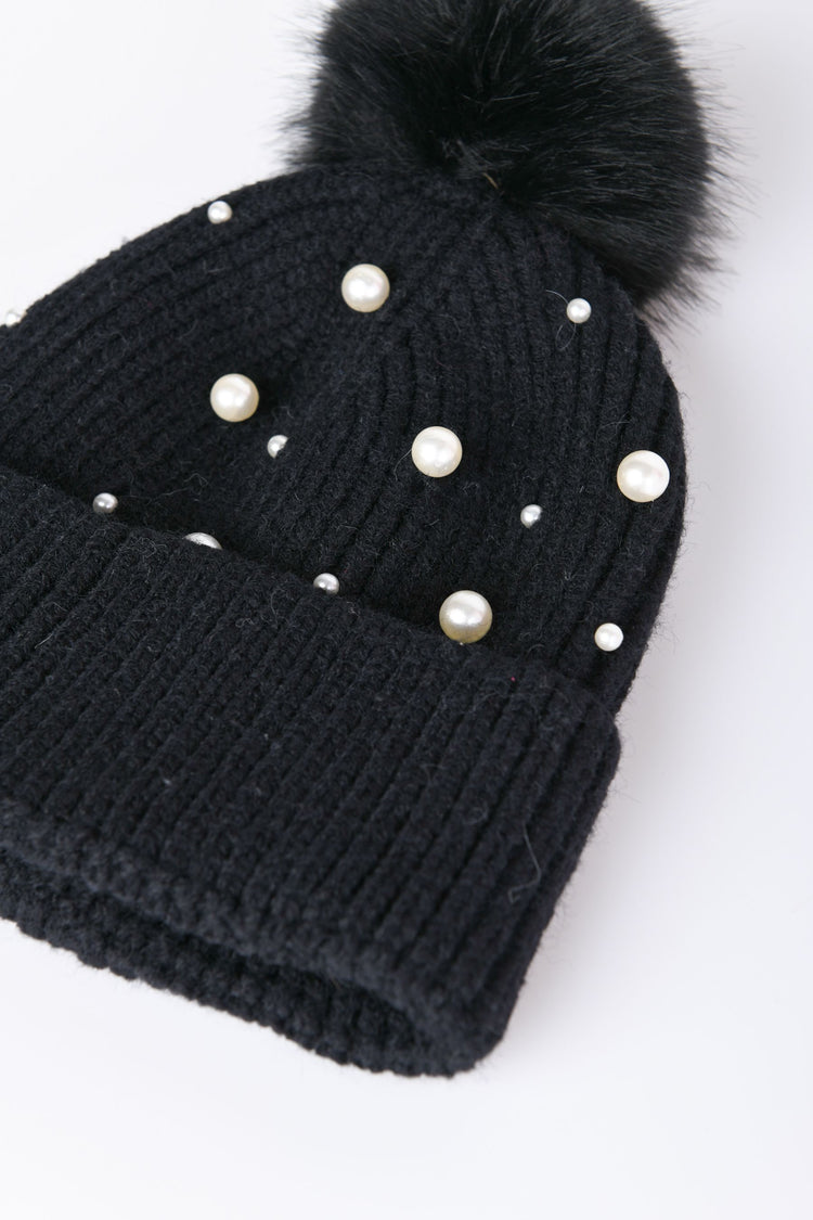 Beads and pompon beanie