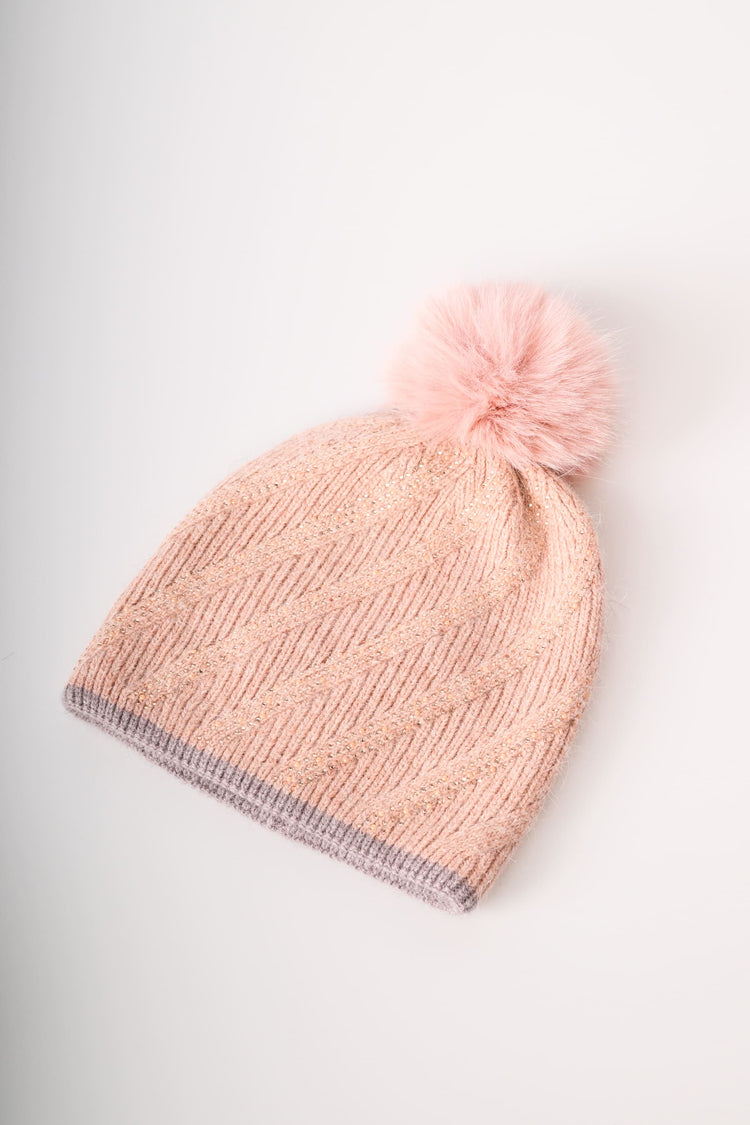 Rhinestone and pompon beanie