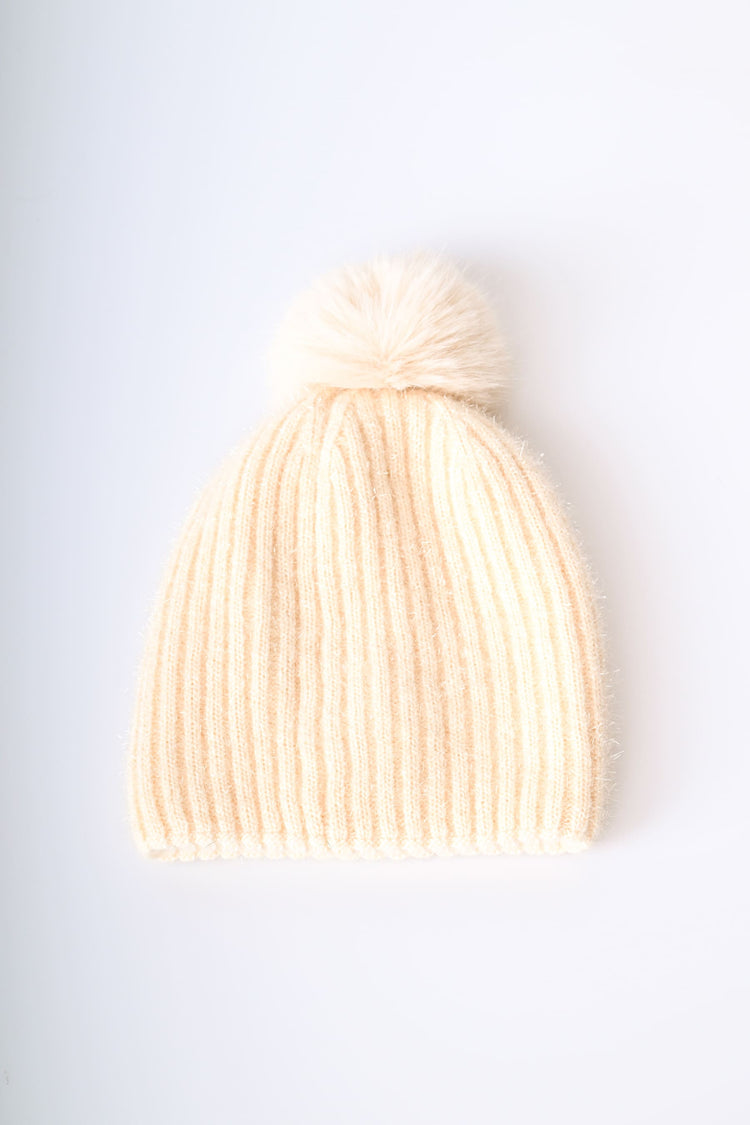 Pompon shiny knit beanie
