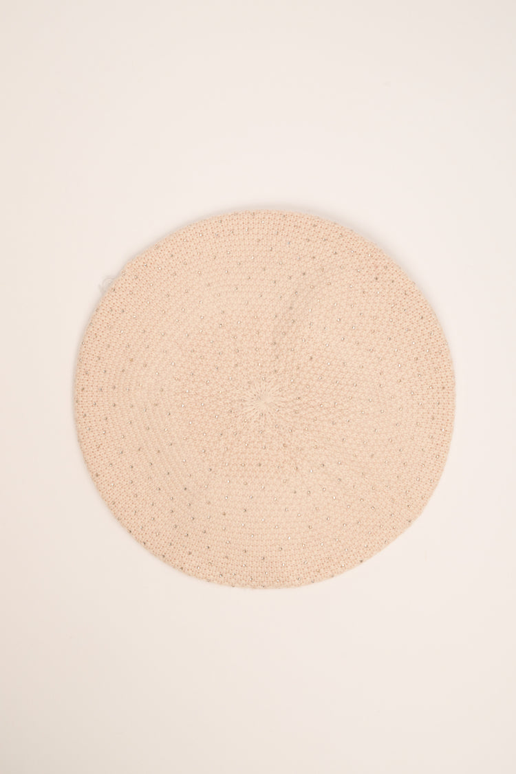 Beige beret with rhinestones