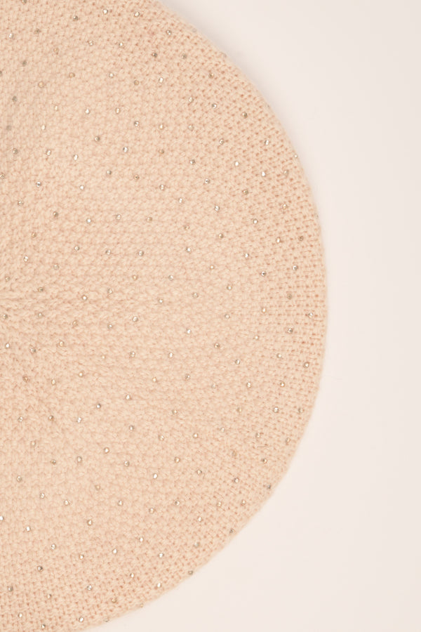 Beige beret with rhinestones
