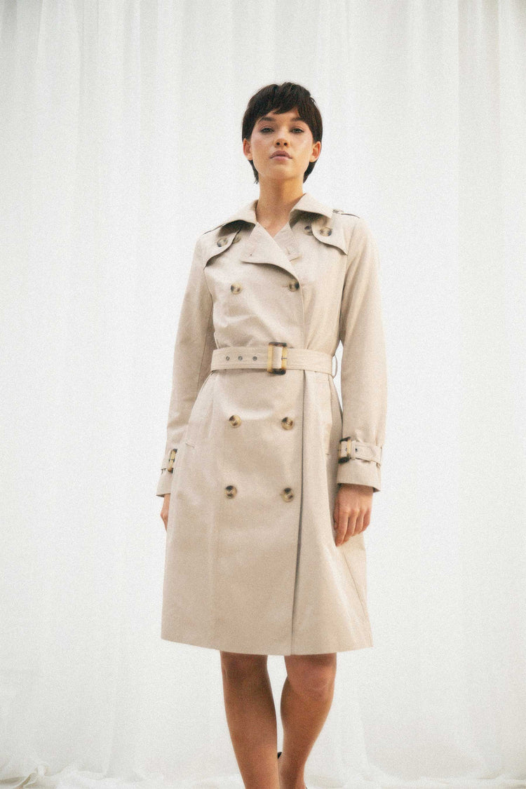 Hooded & belted double-breasted trench coat