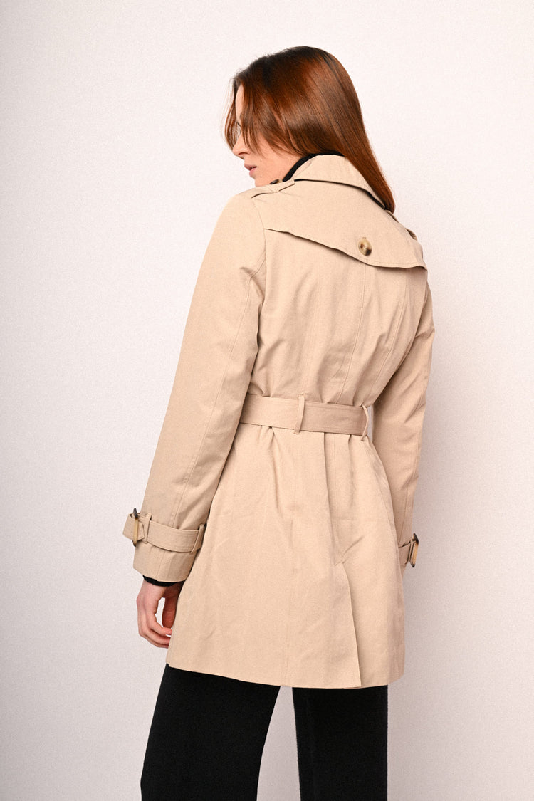 Hooded & belted double-breasted trench coat
